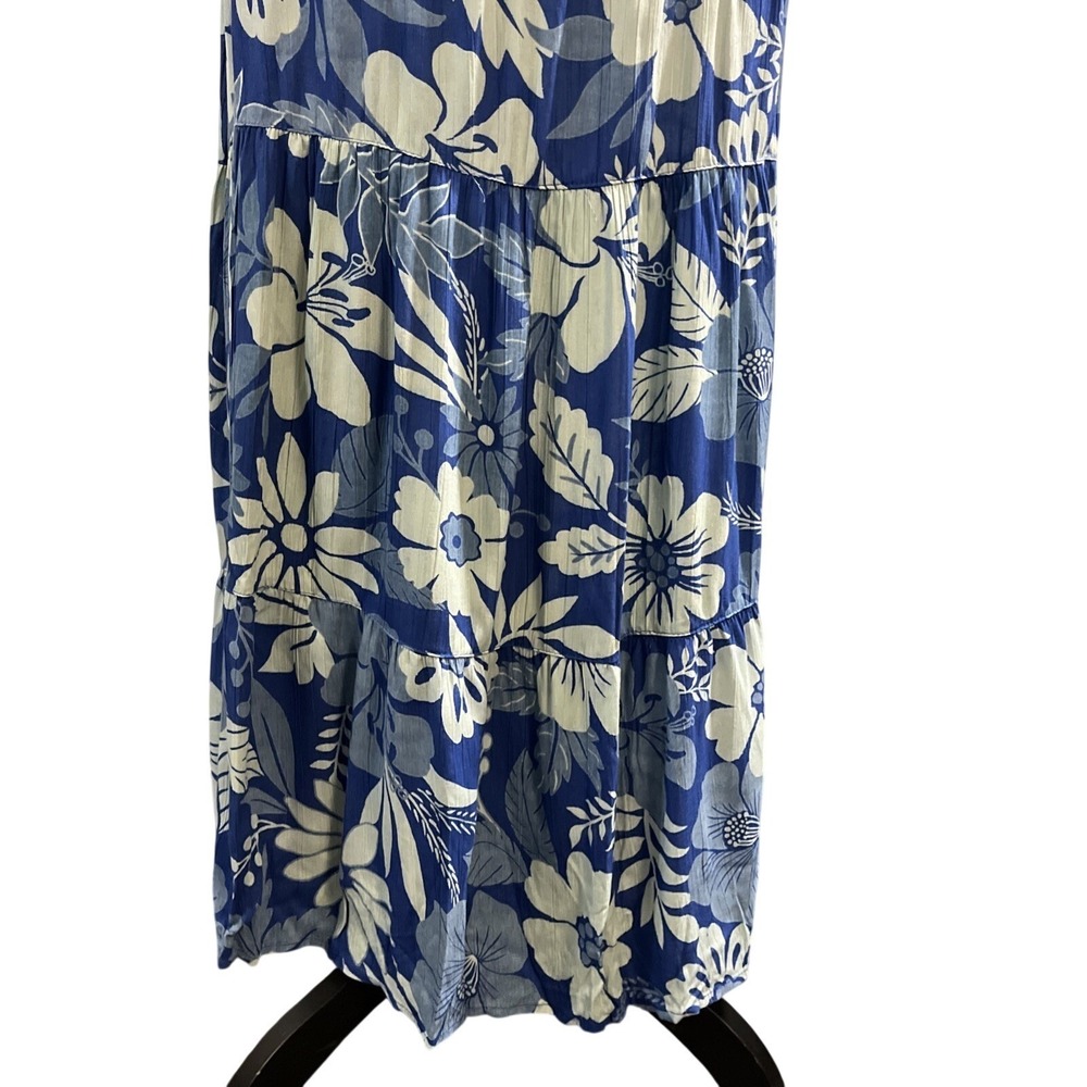 Angie Dress Blue Floral Babydoll Halter Tiered Maxi Size M Tropical Vacation - Picture 13 of 16